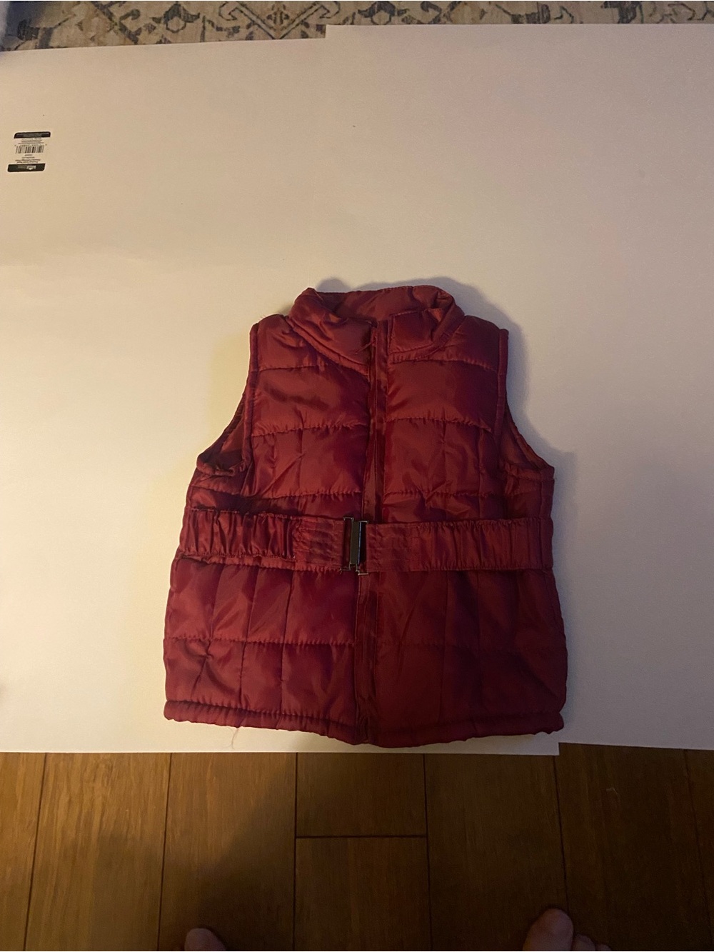 Quilted Kids Puffer Vest in Deep Red with Belt